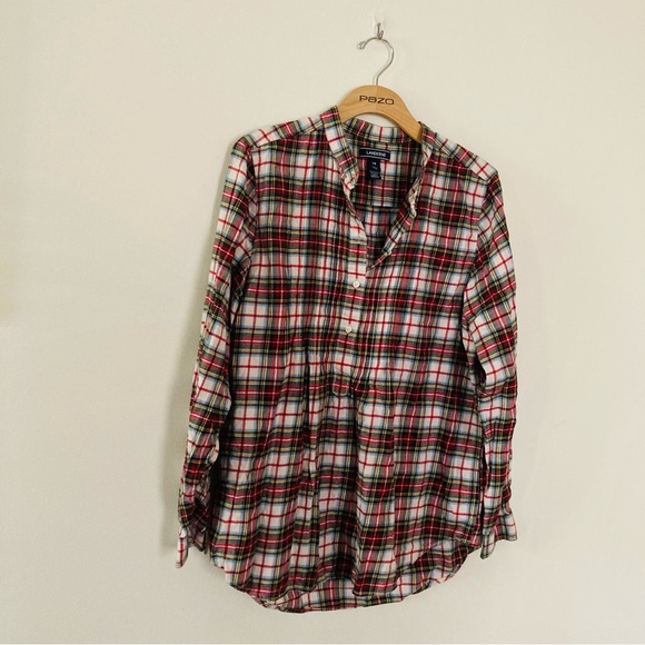 Lands end size 14 green red plaid button down - Picture 1 of 6